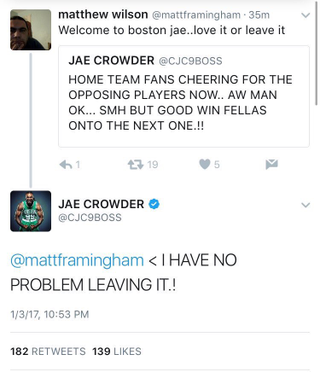 Illustration for article titled Jae Crowder Didn't Appreciate Boston Fans Cheering For Gordon Hayward